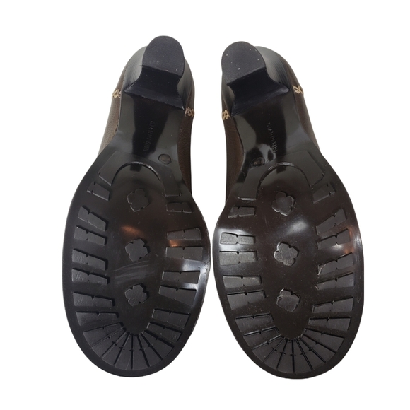 Gianni Bini Bronze Round Toe Block Heels Sz 8.5 Floral Contrast Stitch Workwear - Picture 10 of 12